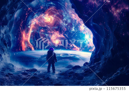 Astronaut witnesses vibrant galaxy in cave Astronaut witnesses vibrant galaxy in cave 115675355