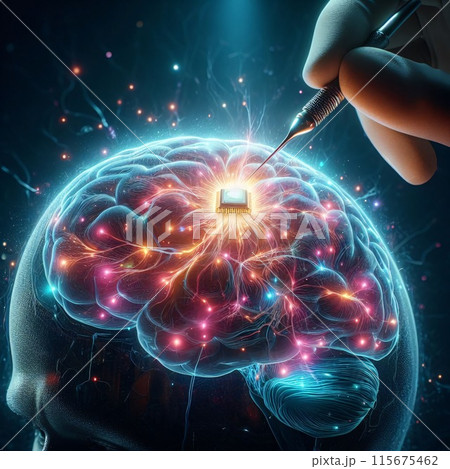 Futuristic Brain Enhancement with Microchip Implantation Futuristic Brain Enhancement with Microchip Implantation 115675462
