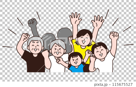 身穿短袖T恤的人們歡呼雀躍 身穿短袖T恤的人們歡呼雀躍 115675527