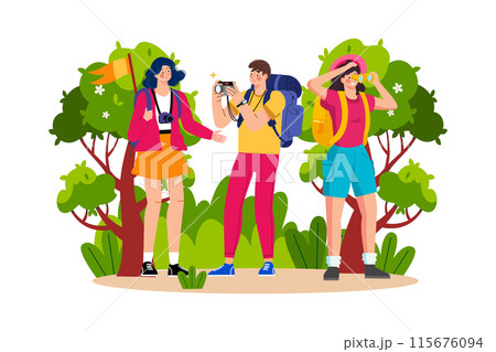 Adventure tour operator organizing outdoor activities for a holiday. Adventure tour operator organizing outdoor activities for a holiday. 115676094