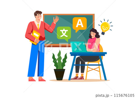 Language school teacher providing language classes for tourists on holiday. 115676105