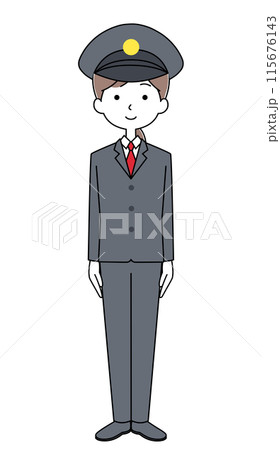 きをつけ 制服を着た運転士 若い女性の全身イラスト きをつけ 制服を着た運転士 若い女性の全身イラスト 115676143