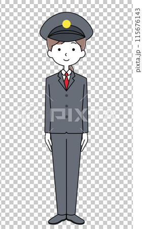 きをつけ 制服を着た運転士 若い女性の全身イラスト きをつけ 制服を着た運転士 若い女性の全身イラスト 115676143