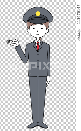 Guide: Driver in uniform, full-body illustration of a young woman 115676147