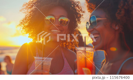 Sunset beach party with vibrant atmosphere 115676400