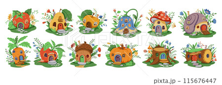 Large set of various fairy houses of gnome or fairy 115676447
