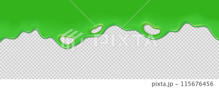 Green flowing toxic slime. Liquid wave of paint or sauce on transparent background. 3d realistic 115676456