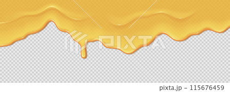 Flowing liquid yellow machine or sunflower oil, maple syrup. Liquid wave on transparent background 115676459