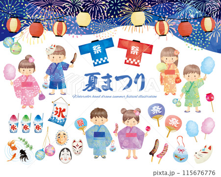 かわいい夏祭りのイラスト素材集 115676776