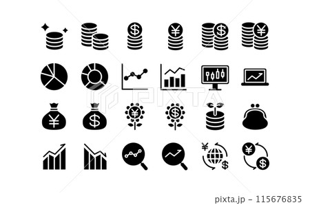 黒色の投資シルエットアイコンセット 黒色の投資シルエットアイコンセット 115676835