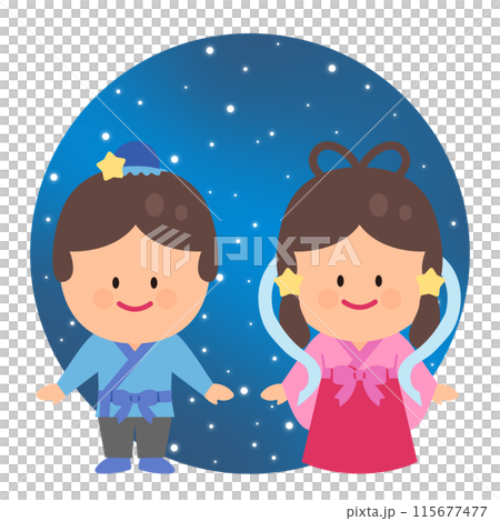 天の川に居る織姫と彦星のイラスト 115677477