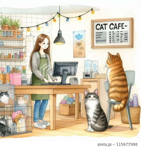 水彩画 猫 原画 （猫の絵 191 鉛筆画 原画 | Forest cat）