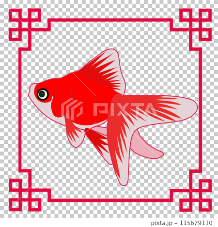 Illustration of a goldfish with a red decorative frame 115679110