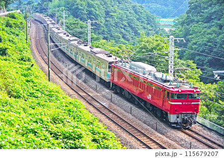 上越線　上牧ー水上　JR東日本　EF81-134＋203系100番台　マト69編成　廃車回送 115679207