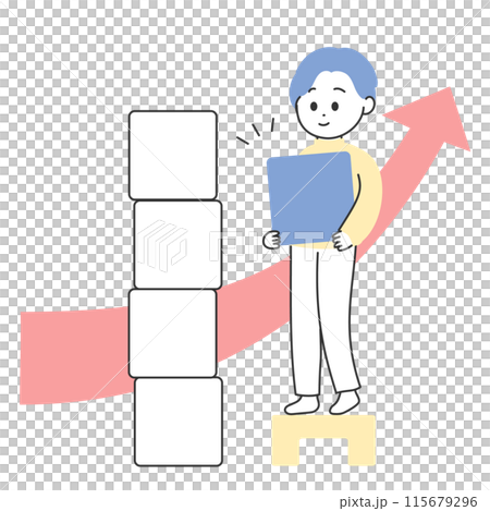 積み木を積み上げる男性のイラスト 115679296