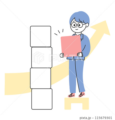 積み木を積み上げるスーツの男性のイラスト 積み木を積み上げるスーツの男性のイラスト 115679301
