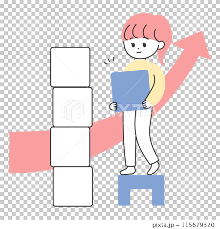 積み木を積み上げる若い女性のイラスト 115679320