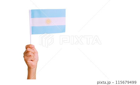 Wind waving a argentine pennant holding by a person 115679499