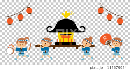 Japanese summer festival: illustration of children carrying a portable shrine 115679934