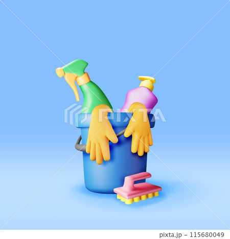 3D set of home cleaning tools isolated 3D set of home cleaning tools isolated 115680049