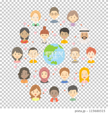 世界の人々の顔のアイコンイラストセット 115680315