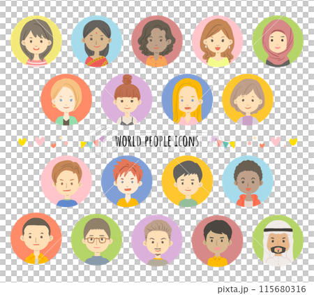Icon illustration set of faces of people around the world 115680316