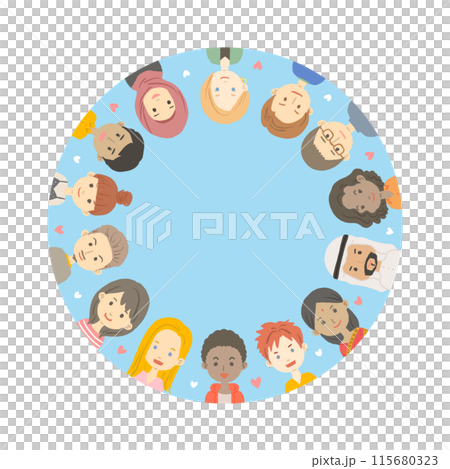 世界の人々の顔のイラスト フレーム 世界の人々の顔のイラスト フレーム 115680323