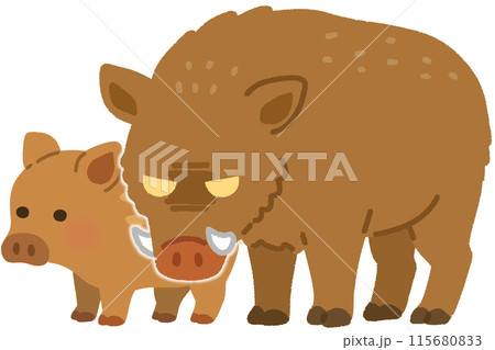 子供を守る親イノシシ 115680833