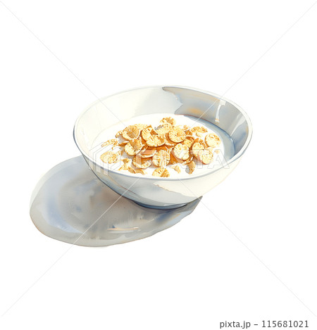 白背景にミルク入りのシリアルの水彩イラスト 白背景にミルク入りのシリアルの水彩イラスト 115681021