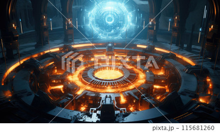 Conceptual high tech power plant thermonuclear or nuclear reactor, including elements of fusion space stations Conceptual high tech power plant thermonuclear or nuclear reactor, including elements of fusion space stations 115681260