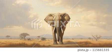 African Elephant Loxodonta africana at a waterhole in the Savuti region of northern Botswana, Africa African Elephant Loxodonta africana at a waterhole in the Savuti region of northern Botswana, Africa 115681335