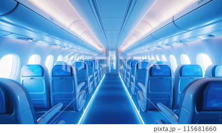 Modern Airplane seats in perspective. Transportation concept. 115681660