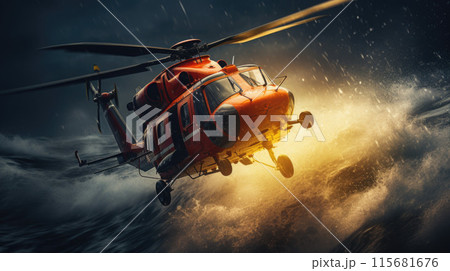 Rescue helicopter in mission sea rescue 115681676
