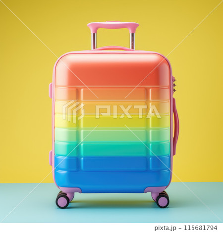 Rainbow colored suitcase isolated on color background 115681794