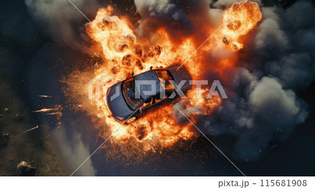 Car explosion. Automobile accident 115681908
