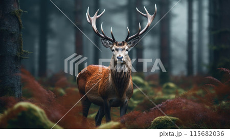Wild red deer in nature at sunset, Mountain...のイラスト素材 [115682036] - PIXTA
