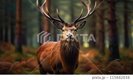 Wild red deer in nature at sunset, Mountain...のイラスト素材 [115682038] - PIXTA