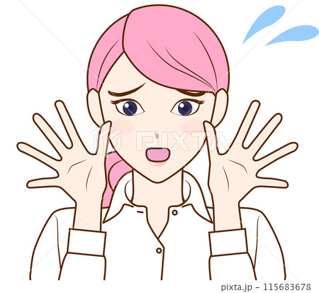 あわてて両手を振る女性のイラスト 115683678