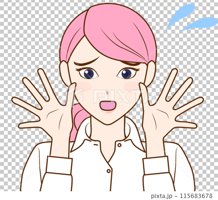 Illustration of a woman waving her hands in a panic 115683678