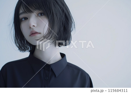 黒シャツ女性・ショートヘア「AI生成画像」 115684311