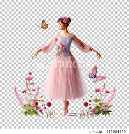 3D ballet girl with flowers 3D ballet girl with flowers 115684350
