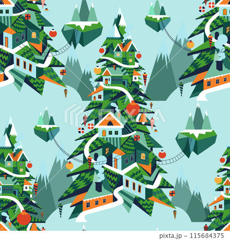 Christmas Village Seamless Pattern vector 115684375