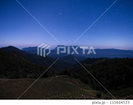 Doi Luang Chiang Dao mountain at night with stars. Chiang Mai - Thailand Doi Luang Chiang Dao mountain at night with stars. Chiang Mai - Thailand 115684533