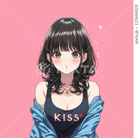 タンクトップ姿の女性アニメ調イラストのイラスト素材 [115684828] - PIXTA