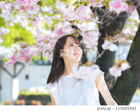 桜と女性のポートレート 115685091