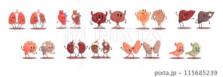 Healthy and Sick Human Organ in Good and Bad Condition Vector Set Healthy and Sick Human Organ in Good and Bad Condition Vector Set 115685239