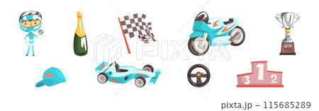 Racer Object and Items for Speed Racing Competition Vector Set 115685289