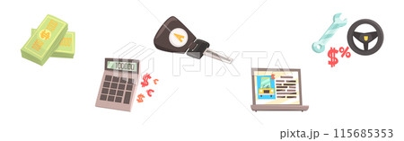 Car Dealership Icon and Object Isolated Vector Set Car Dealership Icon and Object Isolated Vector Set 115685353