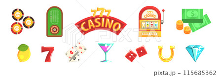 Casino Game Object and Element Colorful Vector Set Casino Game Object and Element Colorful Vector Set 115685362