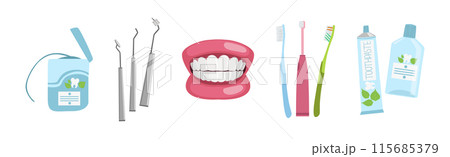 Oral Care and Mouth Hygiene Tool and Object Vector Set 115685379